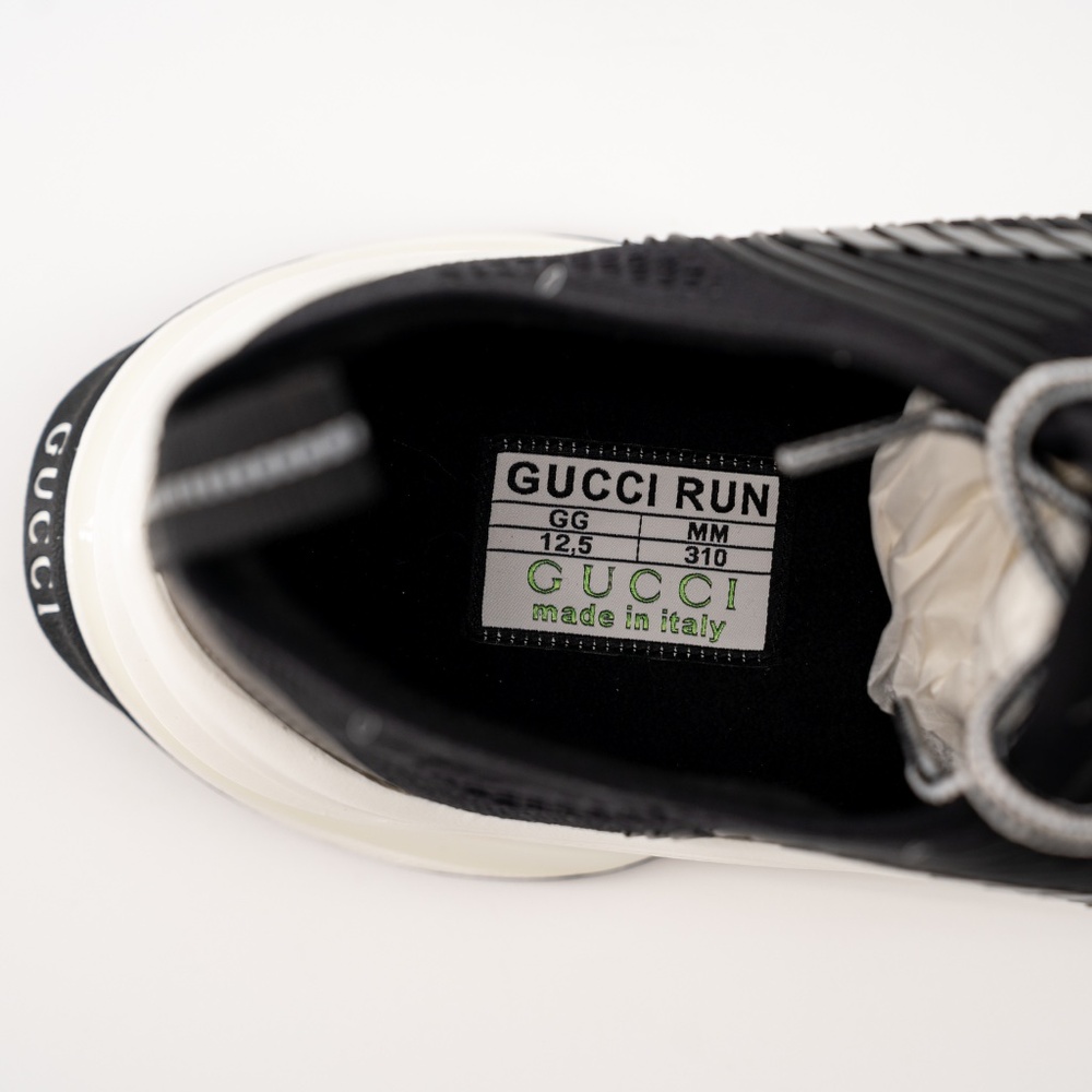 Size G 12.5 US 13 Gucci Run Sneaker Black White Knit GG - Picture 8 of 10
